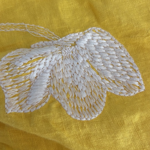 J. Crew Women's Embroidered Yellow Boho Blouse Square Neck 100% Linen- XL - Picture 5 of 8